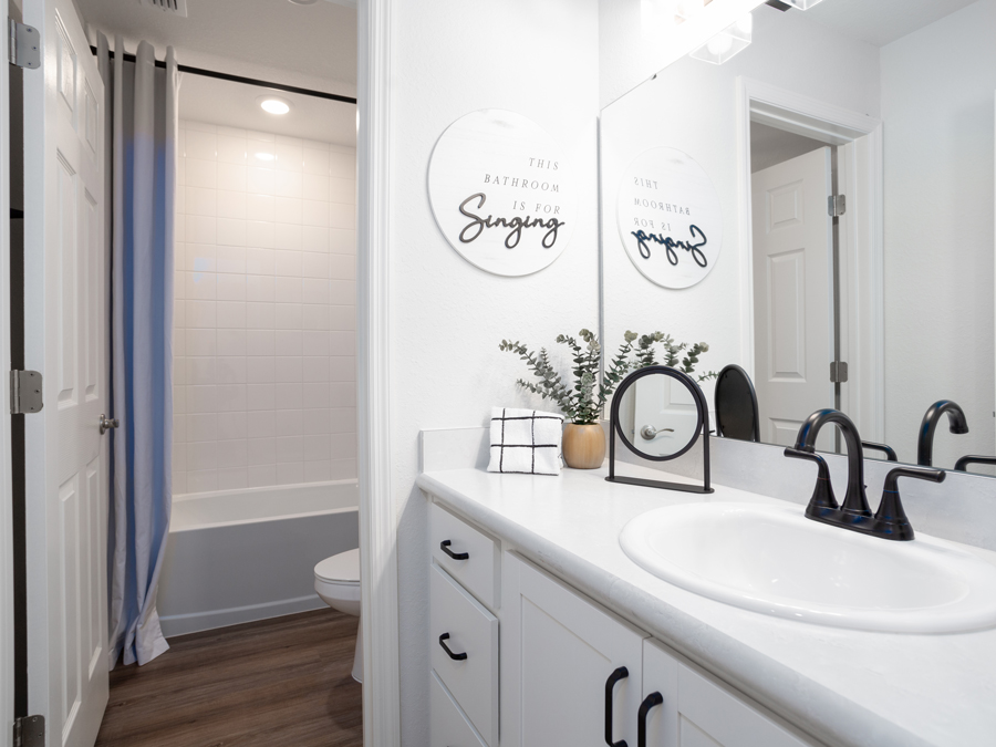 Vinyl plank flooring in a bathroom